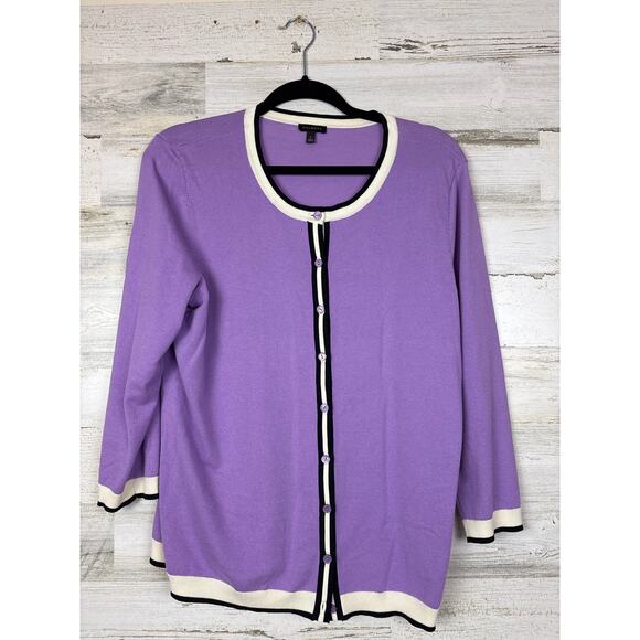 Talbots Women’s L Purple Knit Crew Neck Cardigan Tri-Color Business Sweater - Picture 1 of 5
